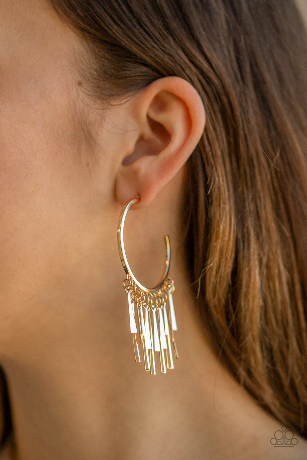 Gold hoops with fringe