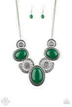 Load image into Gallery viewer, The Medallion-aire Green Beads - Silver Medallion Statement Necklace