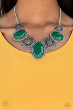 Load image into Gallery viewer, The Medallion-aire Green Beads - Silver Medallion Statement Necklace